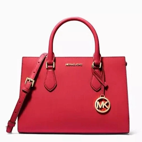 Nuova borsa Michael Kors Sheila Medium Vegan in pelle rosso brillante con sacchetto antipolvere