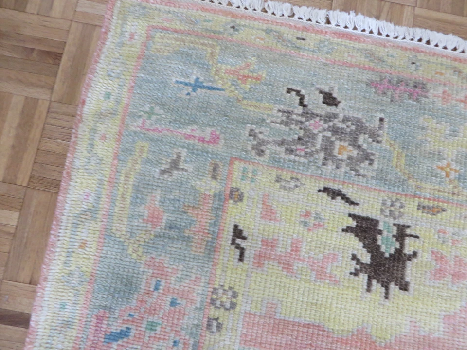 6 x 6 Square Hand Knotted Pink Funky Oushak Oriental Rug G12080 - Image 3 of 4