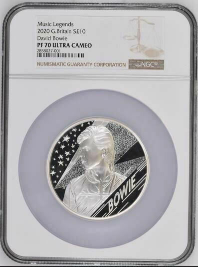 2020 イギリス ミュージックレジェンドデヴィッドボウイ NGC PF70UC 2020 UK Music Legends - David Bowie £10 5oz Silver Proof Coin NGC