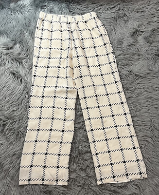 Anine Bing Owen Checked Wide Leg Pants Sz XL White Black