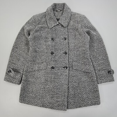 Cotton Traders Womens Coat Grey 16 UK Double Breasted Zig Zag Pattern
