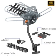 HDTV 1080P Outdoor Amplified Digital Antenna 360 Rotor HD TV UHF VHF FM 150 Mile