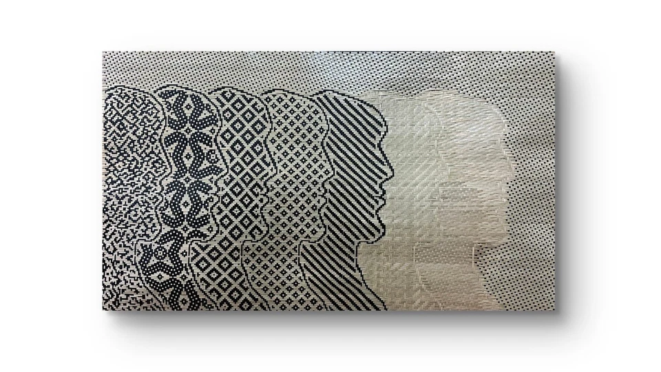 Woven Wall Artwork "In Every Face A Story" Bamboo Woven Art Unique Design - Image 2 of 4