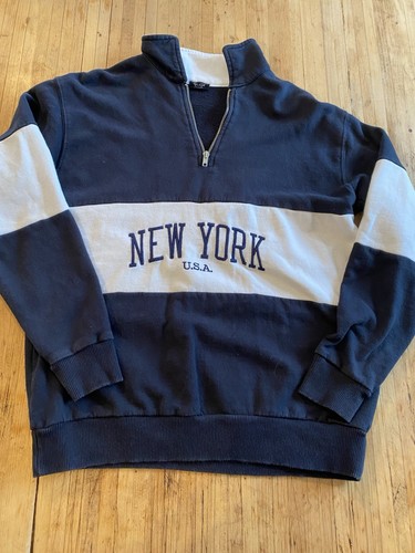 John Galt California Brandy Melville NEW YORK Navy/White 1/4 Zip Sweatshirt