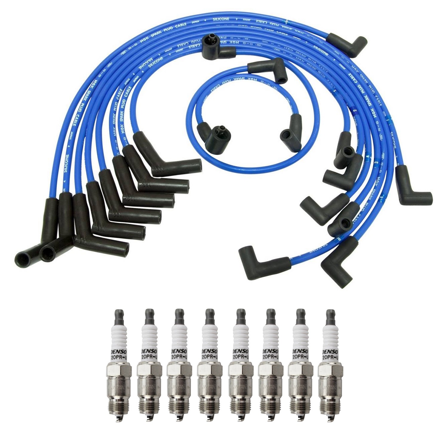NGK 8mm Wire Set 8 Denso Nickel Spark Plug Kit For E-150 Econoline F-250 V8