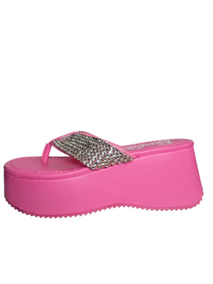 Forever 21 Women's Barbie Pink Platform Rhinestone Flip Flops Sandals Size 