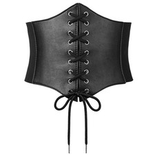 Wide Elastic Black Corset Waist Belt for Women - 4.7" Waspie Dress Accessory