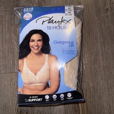 Playtex Bra Size 44C 18 Hour Gorgeous Lift Wirefree Soft Taupe Lace Comfort NEW
