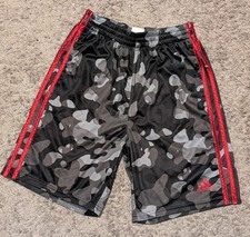 Boys Adidas Size Large Athletic Shorts Black Camo With Red Stripes EUC