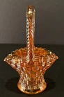 CARNIVAL GLASS 6" BASKET WEAVE WITH APPLIED HANDLE MARIGOLD FENTON
