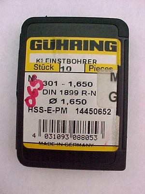 pack of 9 GUHRING MICRO DRILL BITS  301 1.650 DIN 1899 R-N SA