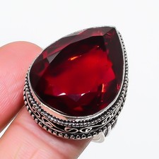 Red Garnet Gemstone Handmade 925 Sterling Silver Jewelry Ring Size 8.25 US 