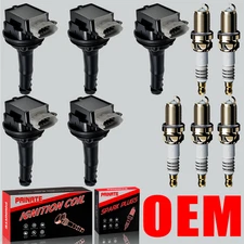 Brand 5X OEM Ignition Coil & Iridium Spark Plugs For Volvo C30 C70 S40 S60 UF517