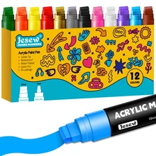 Acrylic Paint Markers – 12 Colors Jumbo Markers with 15mm Felt Tip Paint Pens...
