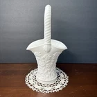Vintage Westmoreland Milk Glass Basket Daisy And Leaf Design Braided Handle