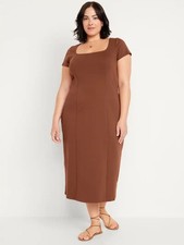 NEW Old Navy Brown Square Neck Casual Modest Feminine Midi Dress Size XL Tall