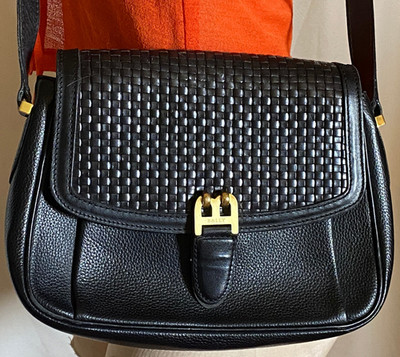 Bally Vintage Black Leather Purse Cross Body HandBag Adjustable Shoulder Bag (px