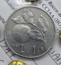 RARA 1 lira Arancia 1947 PERIZIATA BB/SPL Repubblica Italiana