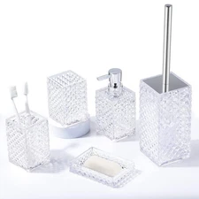 Shatterproof Acrylic Bathroom Set, 6-Piece Clear Bathroom Organizer – Glass-V...