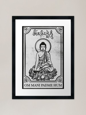 Buddha Retro, Om Mani Padme Hum. Yo Framed Wall Art Poster Canvas Print Picture
