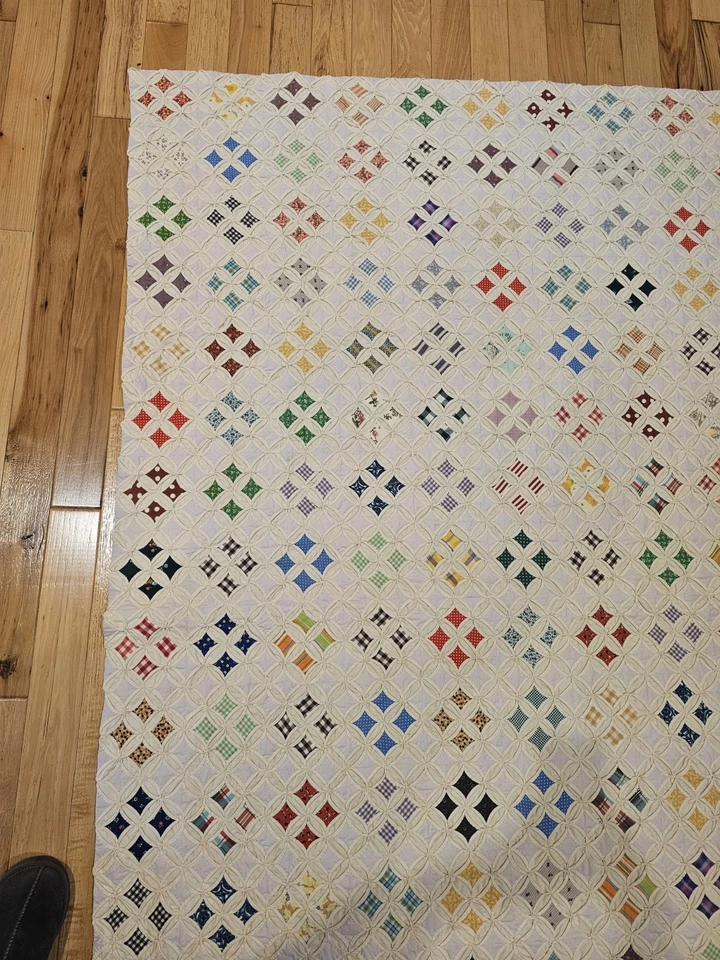 Vintage Handmade Cathedral Window Quilt 83" X 61" Plus Pillow Shams - Image 3 of 4