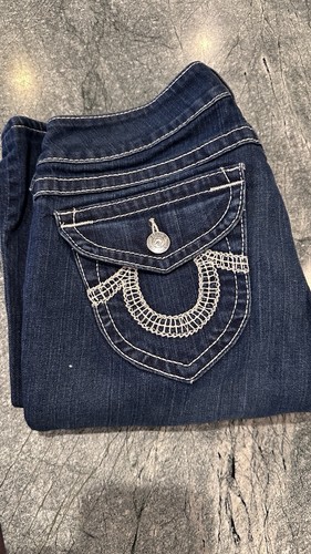 True Religion Women’s Bootcut Dark Wash Blue Denim Jeans Slim Fit Logo 112790