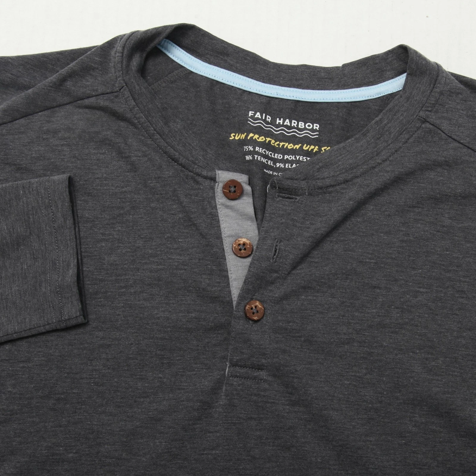 Fair Harbor Shirt Mens Medium Gray Long Sleeve Henley UPF 50 Sun Protection