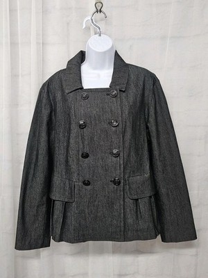 Sandro Gray Double Breasted Chambray Jacket Boho Twee Nautical Minimalist XL