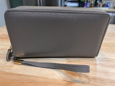 NEW Gray Leather Zip-Around Wallet Wristlet Pebbled Faux Leather