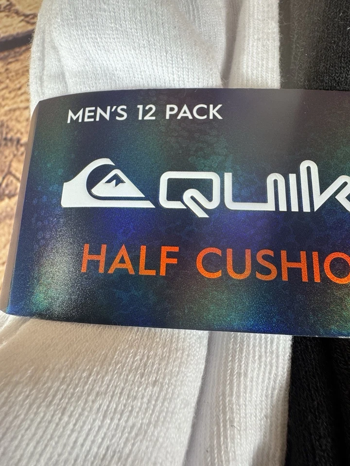 Nuevo paquete de 12 calcetines de cuarto de medio cojín de diseñador QUICKSILVER para hombre. Foto 2 de 4