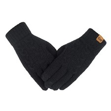 Women's Winter Warm Touch Screen Gloves Cable Knit Wool Fleece Lined 1 Black