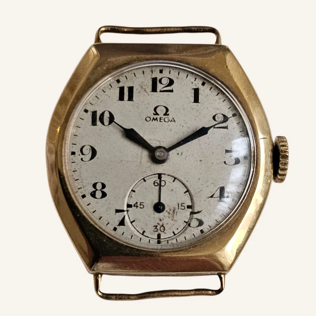 Omega — 1936 Omega 9K Solid Gold Cushion Watch Cal 23.4 Vintage Dennison Case