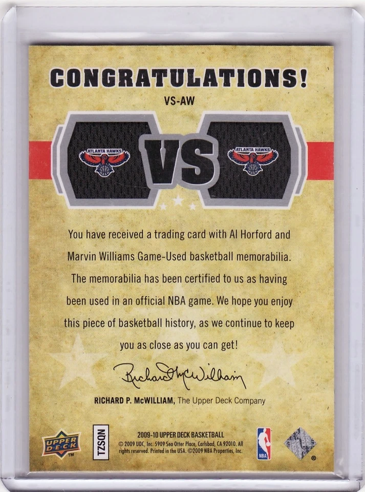 2009-10 Upper Deck VS Dual Materials Al Horford & Mavin Williams #385/600  HAWKS - Image 2 of 2