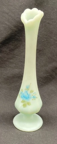 Fenton Art Glass - vintage satin glass bud vase - floral hand-painted by Nancy R