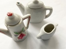 Antique Mini Tea Pots with 2 Lids Made In Occupied Japan Ceramic 3 Piece Set