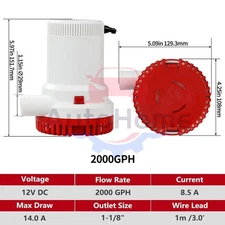 12V 2000GPH New Bilge Boat Marine Water Pump Submersible Plumbing Electric Pumps