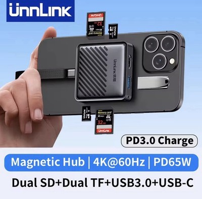Unnlink Magnetic USB C Hub Multiport Adapter 65W PD For Macbook iPhone 16/15 Pro