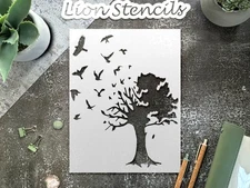 Birds Flying Out of Large Country Tree Wall Art Stencil for Nature Lovers - S…
