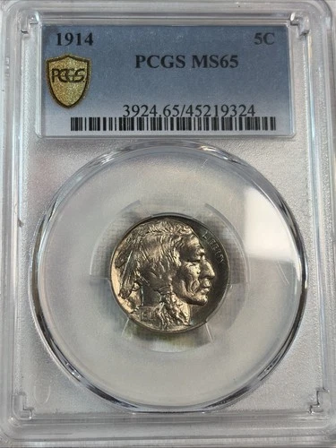 1914 5c Buffalo Indian Head Nickel PCGS MS65 Blue Label Gold Shield Amazing Coin