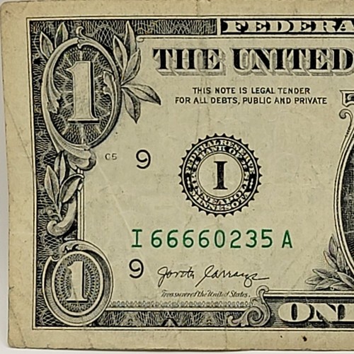 Leading Four in a Row 6s Fancy Serial Number One Dollar Bill I6660235A Split Run - Picture 3 of 8
