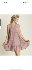 Umgee Sleeveless Mini Dress Embroidered Lace Pink Size medium