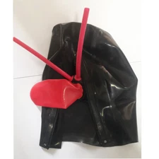 Latex Hood Rubber Mask with Long Nose Tube Sheath Handmade with Back Zip BDSM
