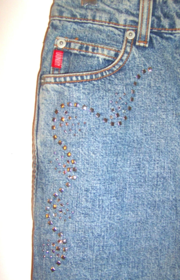  Falda vaquera 100 % algodón azul lavandería hasta la rodilla con diseño de tachuelas talla 2 Foto 4 de 4