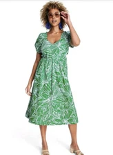 Tabitha Brown Size2 Linear Floral Print Short Sleeve Tie-back Dress - Target