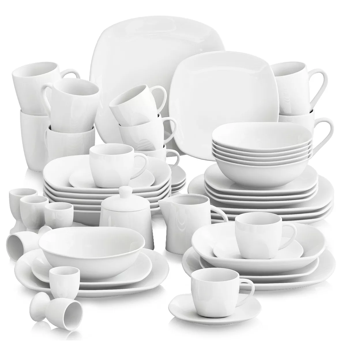 MALACASA Dinnerware Sets, 24-Piece Porcelain Square