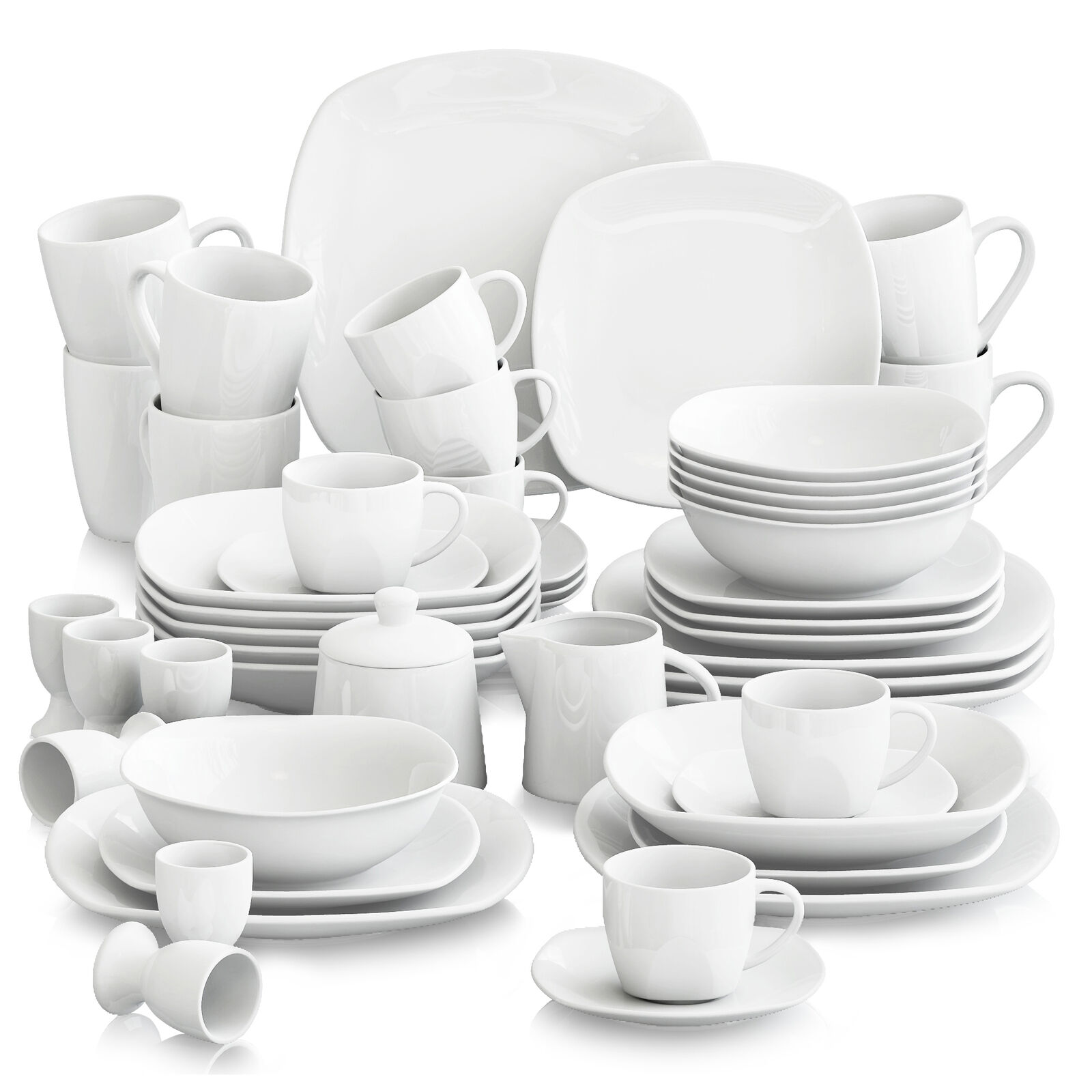 MALACASA Square Dinnerware Set, 40-Piece Porcelain Gray White Dinner Sets,  Dish Set Dinner Plates, Soup Bowls and Dessert Plates, Egg Cups and Coffee