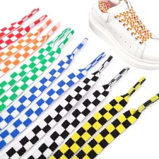 1 Pair Flat Athletic Shoelace Grid Checkered Anchors For Sport Sneaker Boot lace