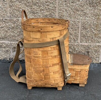 Antique 1900s AMERICAN Adirondack Gathering Trapper Woven