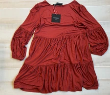Cynthia Rowley long sleeve tired burnt orange brown  dress sz  L women's  NWT