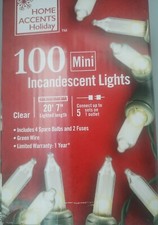 Home Accents 100 Incandescent Mini String Lights Clear White on Green Wire